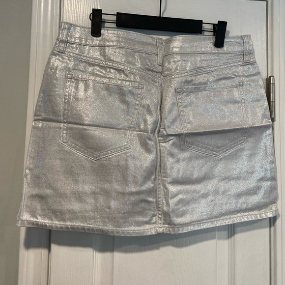 NWT Old Navy Size 6 Silver Shine Metallic Zip Stretch Denim A Line Mini Skirt - Picture 6 of 12
